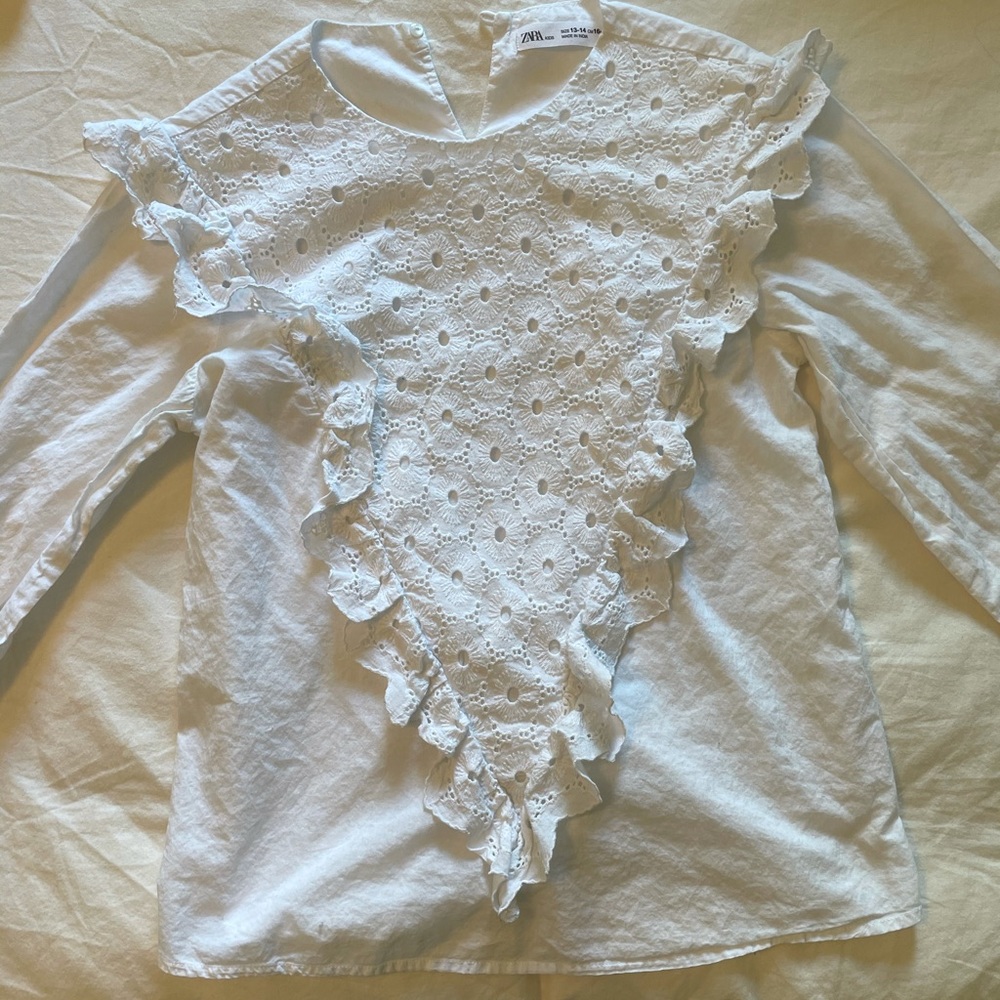 Zara Kids White Ruffle Shirt